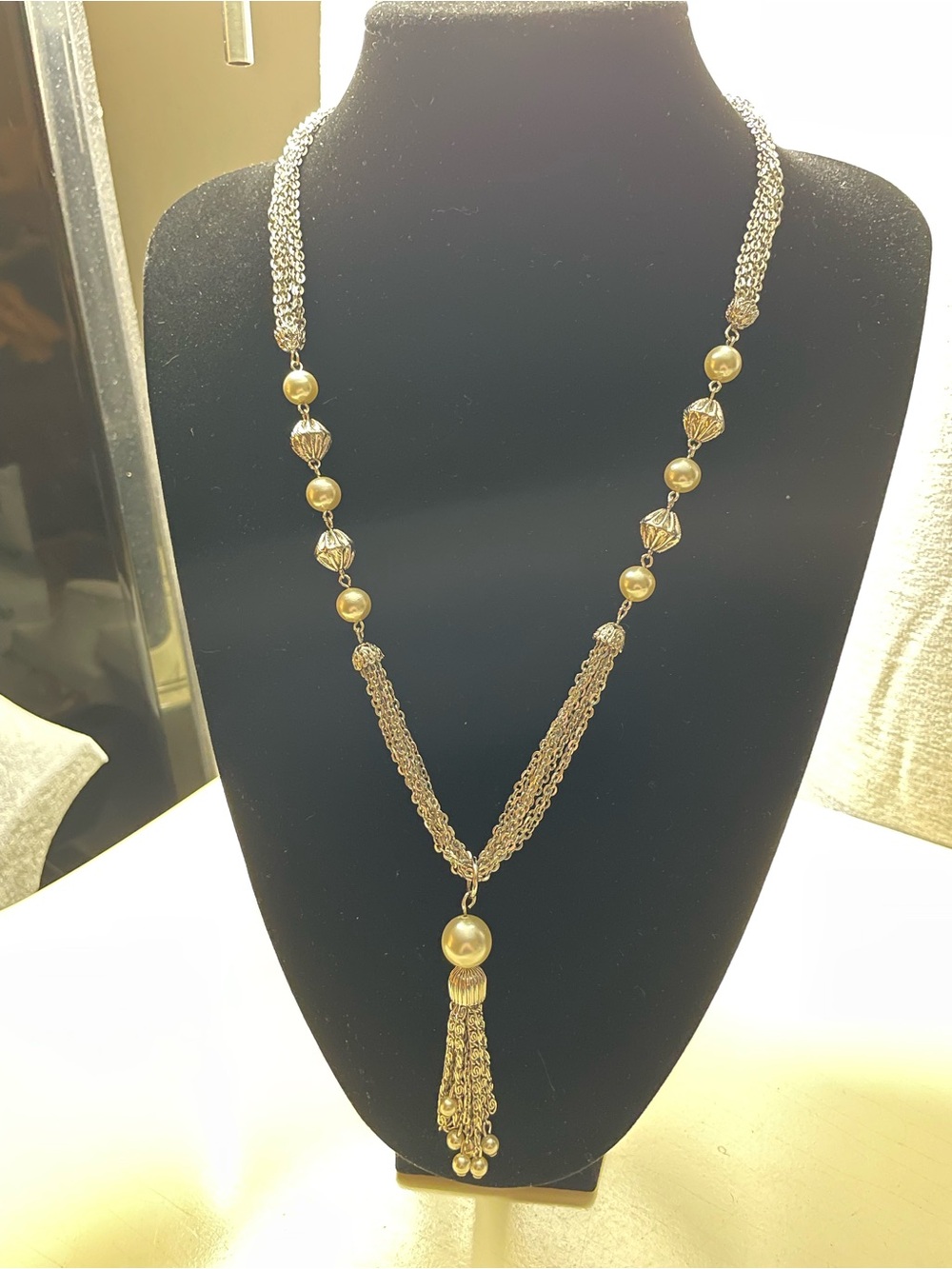 Sterling Silver Bead Tassel Necklace for Women